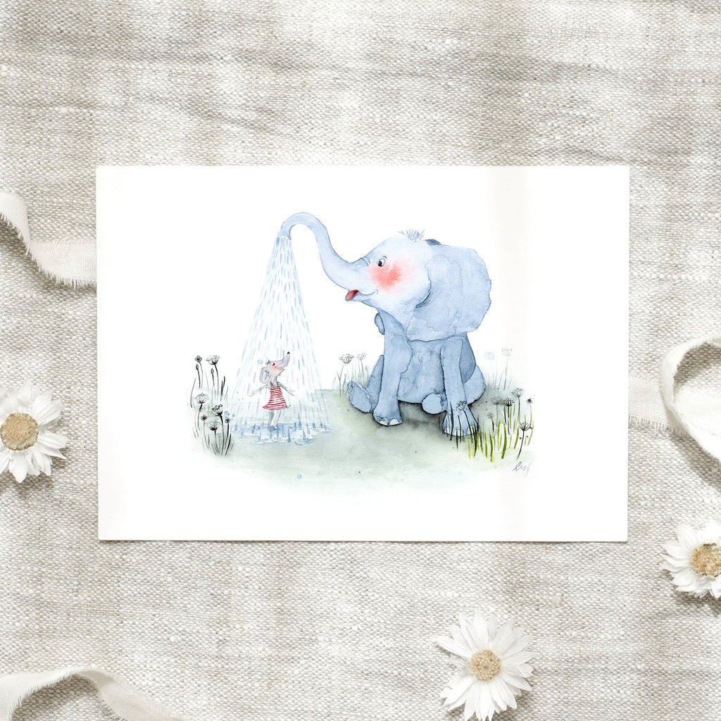 POSTKARTE - ELEPHANT SHOWER