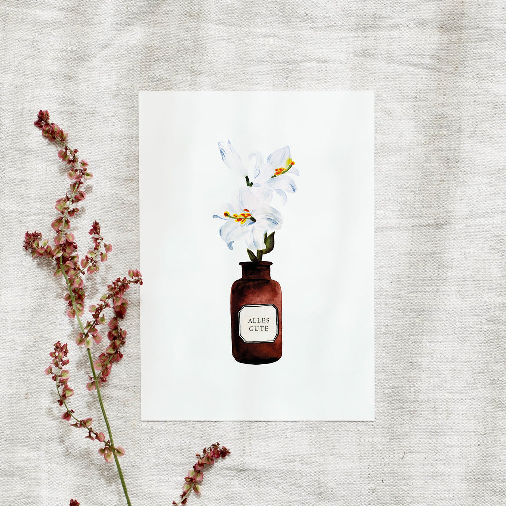 POSTKARTE - ALLES GUTE - APOTHEKERGLAS