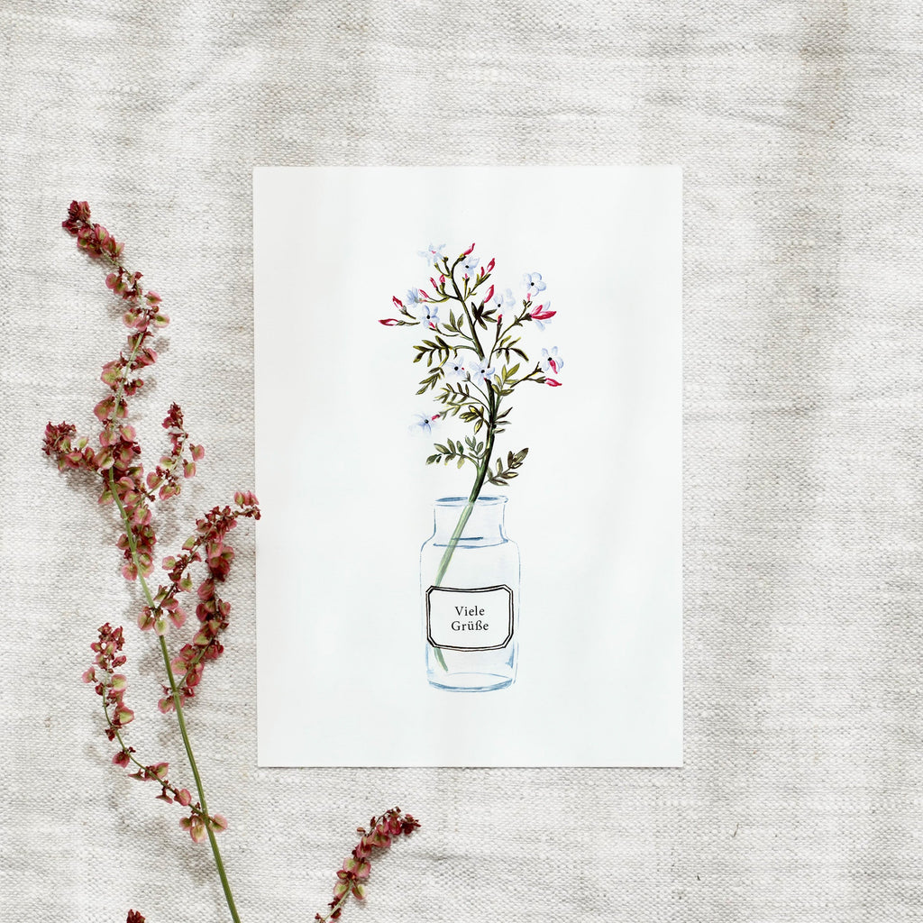 POSTKARTE - VIELE GRÜSSE - APOTHEKERGLAS