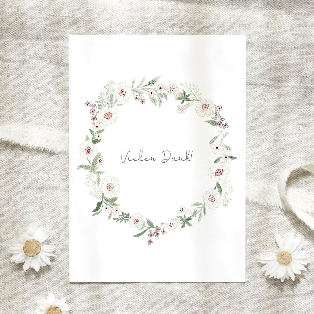 POSTKARTE - VIELEN DANK I BLUMENKRANZ