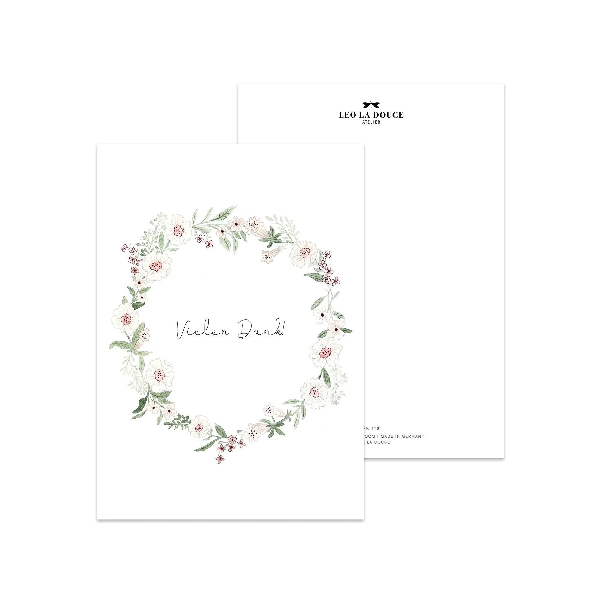 POSTKARTE - VIELEN DANK I BLUMENKRANZ