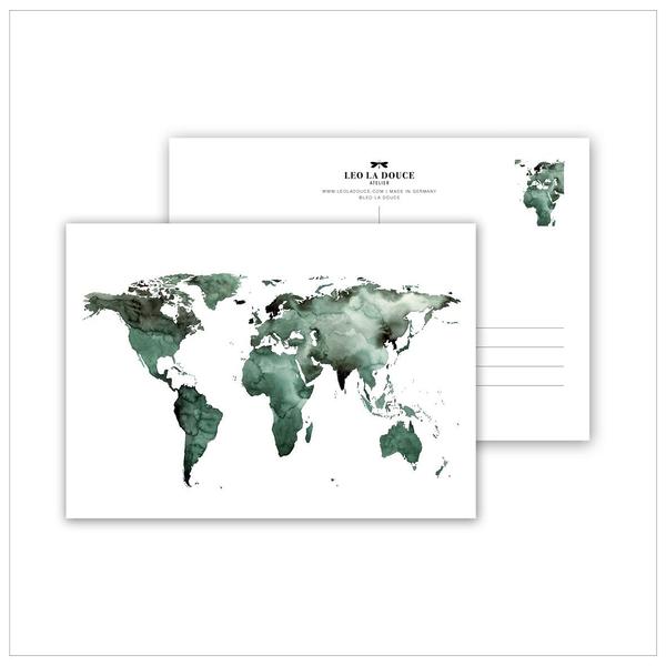 POSTKARTE - WORLD MAP GREEN