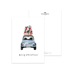 POSTKARTE - BLUE CHRISTMAS CAR
