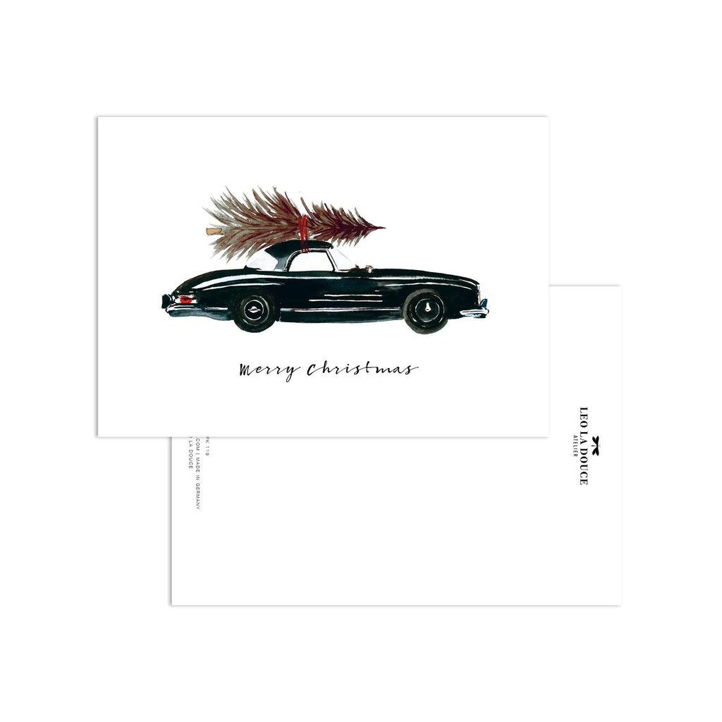 POSTKARTE - BLACK CHRISTMAS CAR